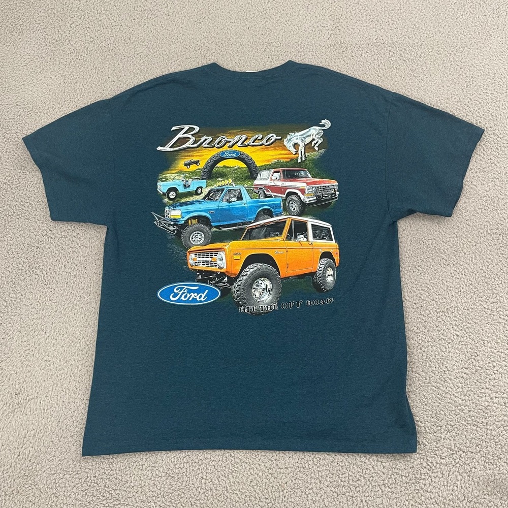Ford Bronco Shirt Men XL Blue Hit The Off Road Short Sleeve Tee